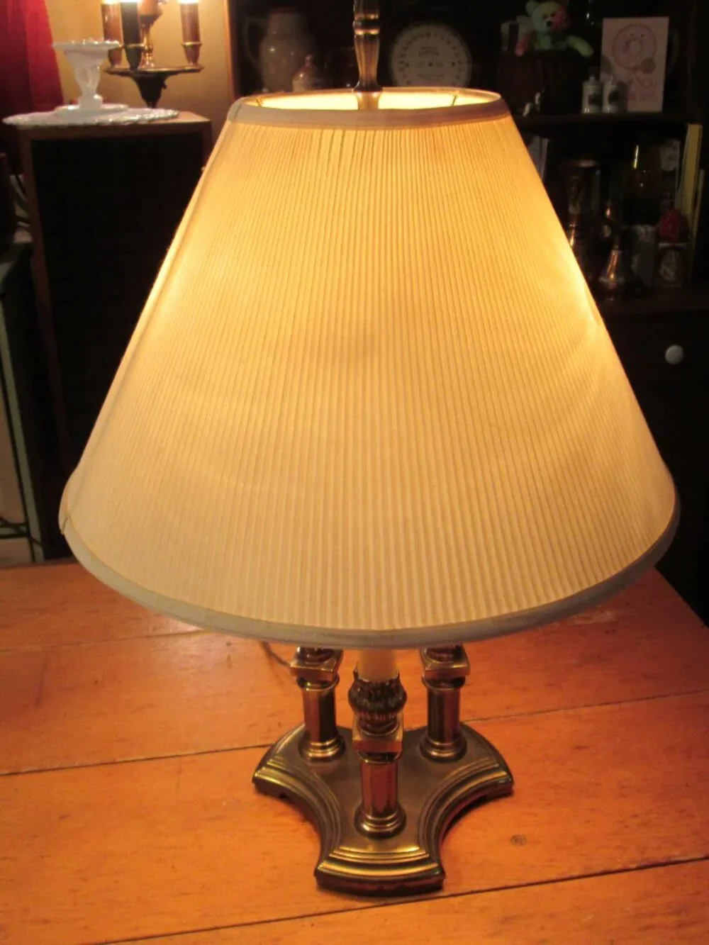 Vtg french style solid brass bouillotte 3 candlepillar 2 way light 21 in lamp